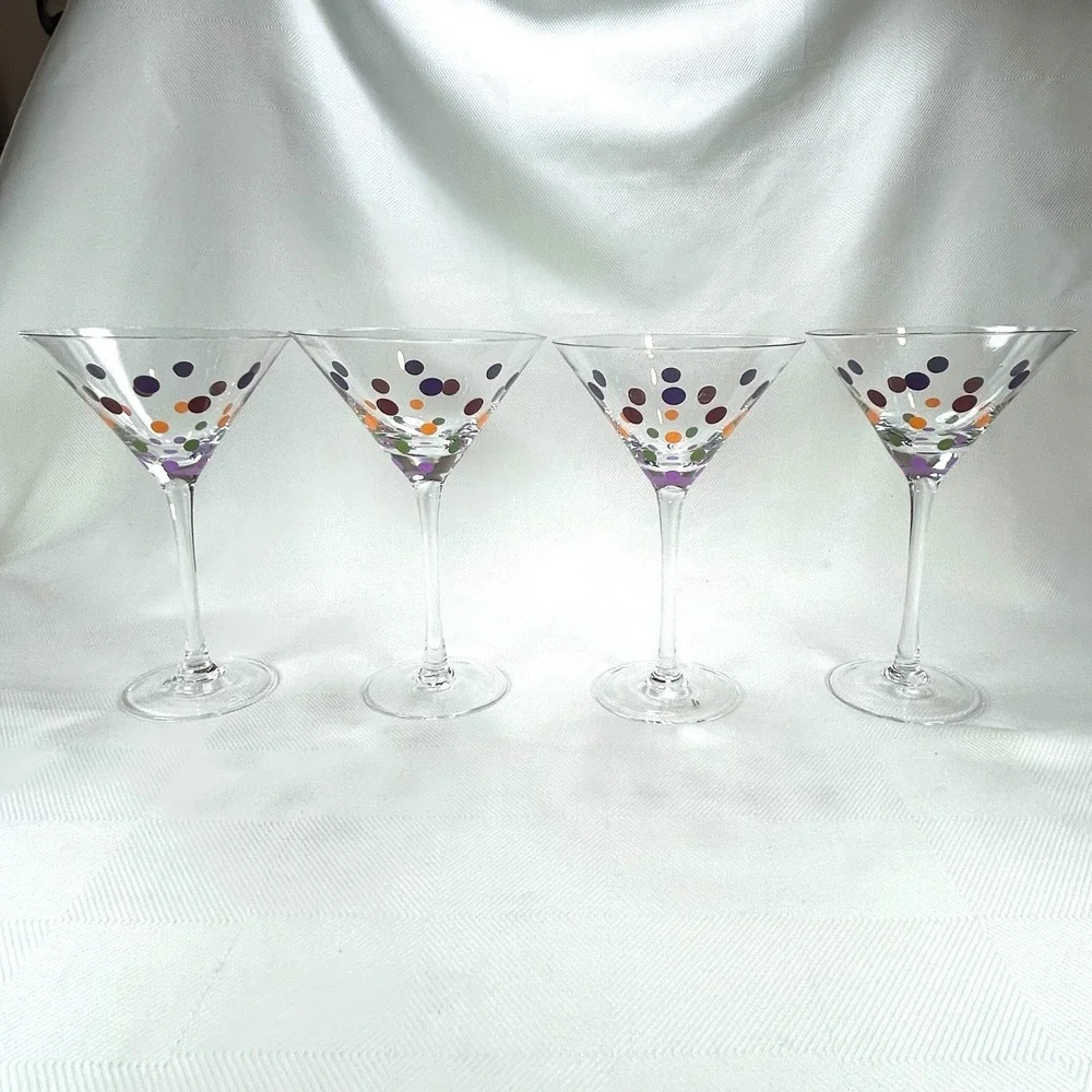 Retired Pampered Chef Set Of  4 Multicolored Polka Dot Martini Glasses #2838 MIB